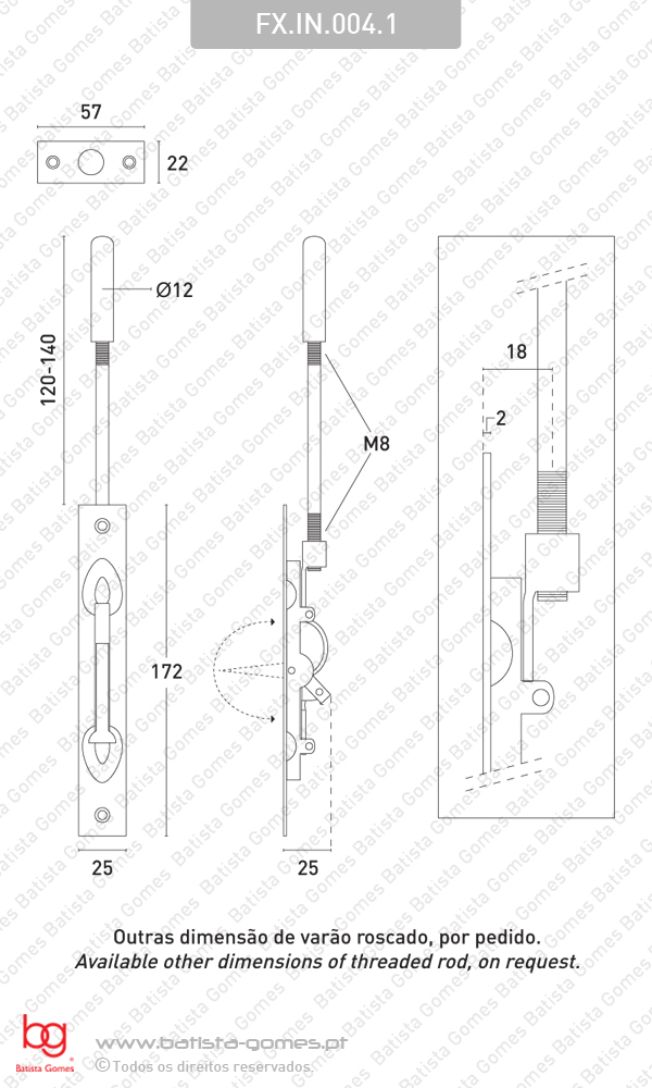 Fecho embutir alavanca com var�o - INOX 304